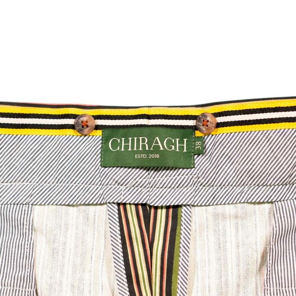 Mens Gurkha Pants 38 Beige Green Striped Cotton Trousers Flat Front Straight Fit - Picture 3 of 8